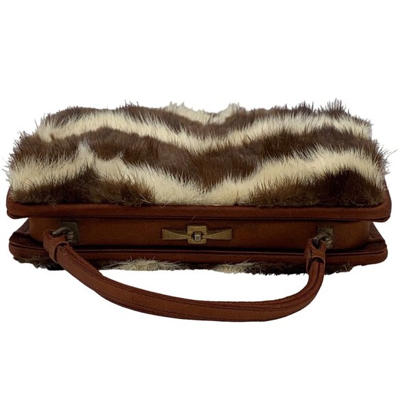 Vtg NETTIE ROSENSTEIN Mink Fur Silk Animal Print Handbag Purse 1950s - Picture 3 of 10